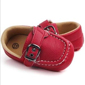 LONSOEN Baby Boys Loafers, Size 0-6Months, Red